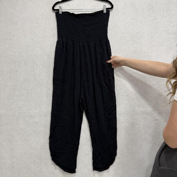 prAna Jumpsuit Womens Large Black Tencel Modal Smocked Strapless 1973221 - Picture 2 of 11